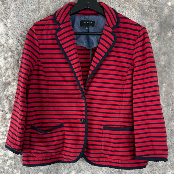 Talbots Petite Size Lp Anchor Buttons Striped Blazer Jacket Red Navy Long Sleeve - Picture 1 of 9